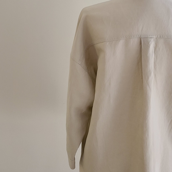 NWOT Uniqlo Womens Linen Blend Skipper Small Beige 3/4 Sleeve Tunic Blouse - Picture 7 of 9